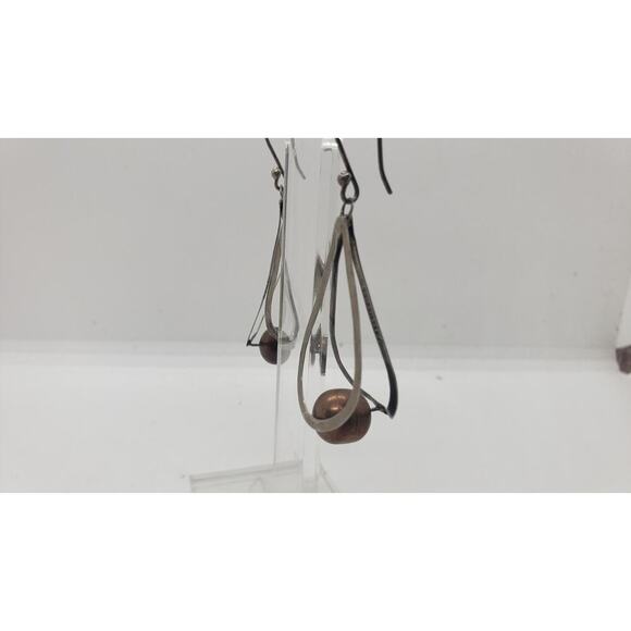 Vintage Mexico MCM 925 Sterling Silver Teardrop with Copper Ball Center 1950s - Picture 3 of 8